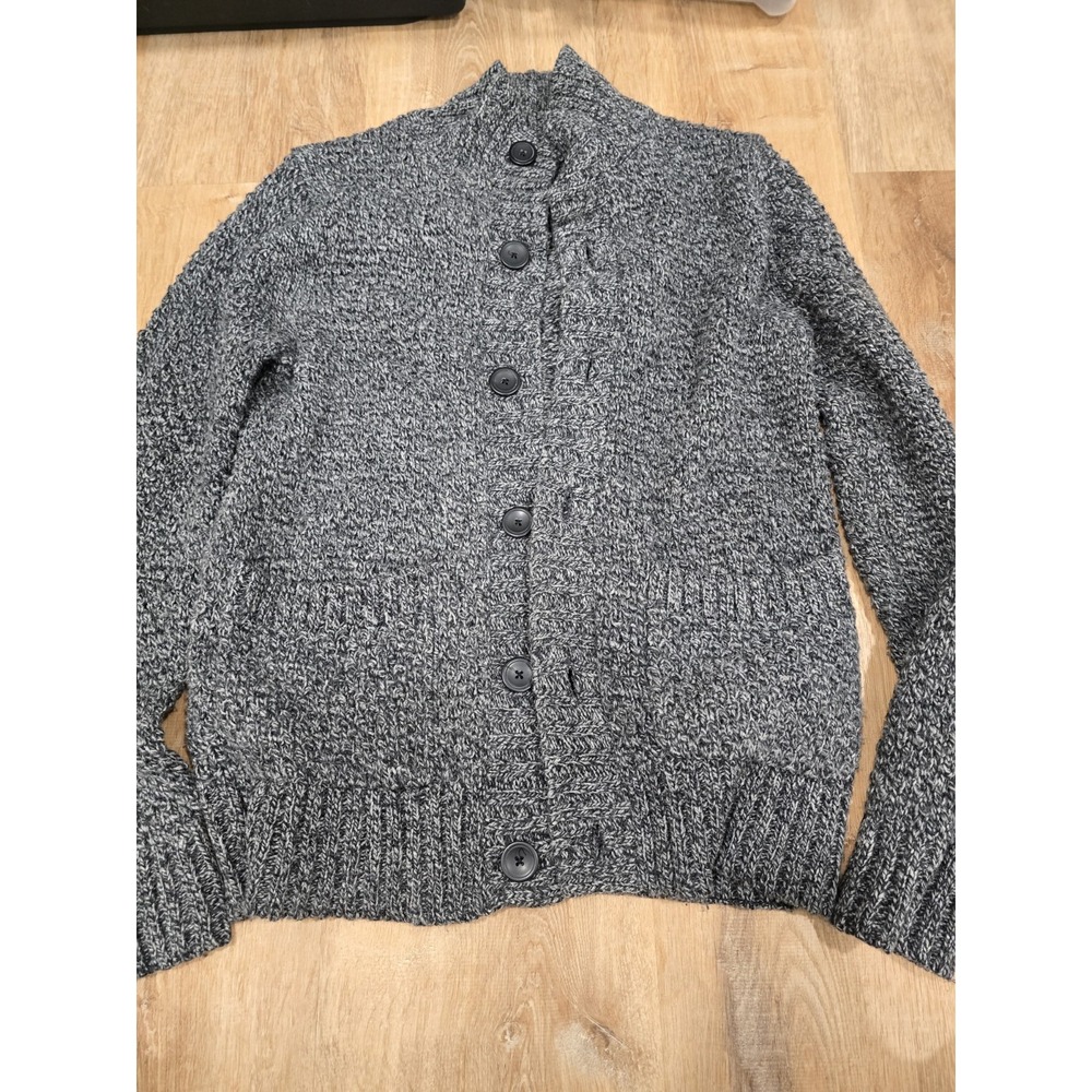 GIORDANO Men's M Cardigan Sweater Grey Melange Wool Blend Stand Collar Knit‎